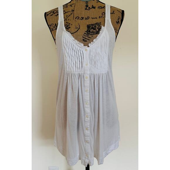 Banana Republic Womens White Ruffle Weavy Button Down Feminine Tank Top Sz Large - Picture 1 of 8